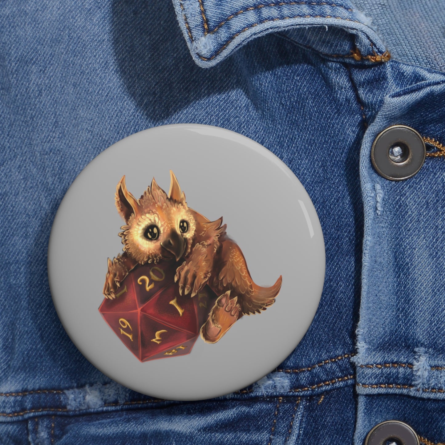 Owliver with High Variance D20 Pin Buttons