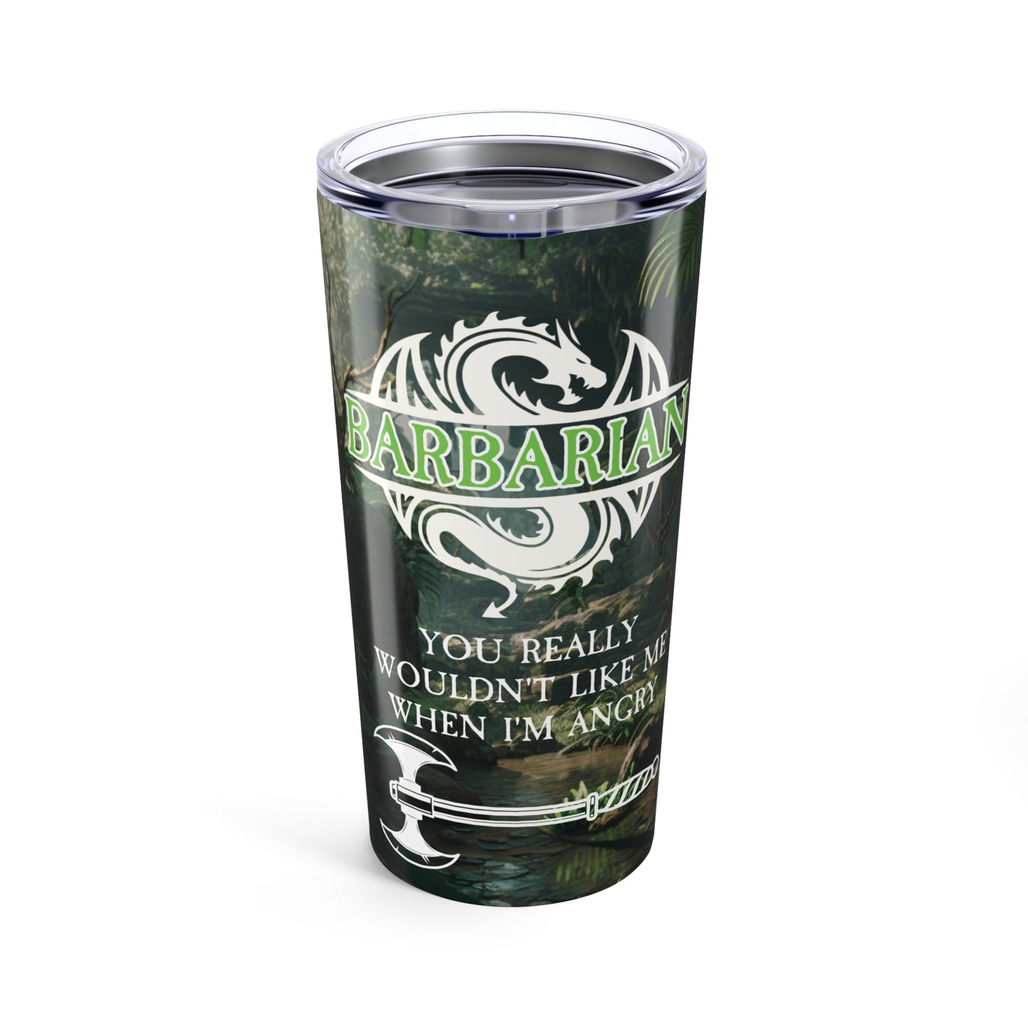 Barbarian Themed Tumbler | 20oz Stainless Steel Travel Mug, Unique Gifts for Adventurers, Fantasy Drinkware, Camping Accessory, Dragon [...]