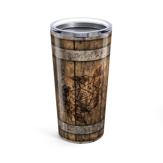 Tumbler 20oz - Tavern Barrel D20 Dice and Flowers Design