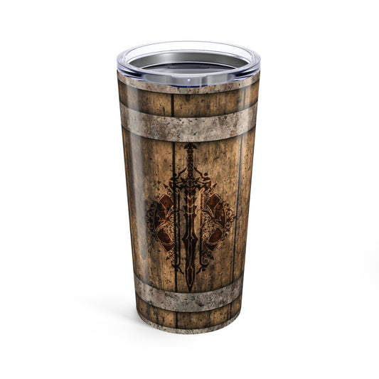 20oz Tumbler - Tavern Barrel Sword and Dragon Design