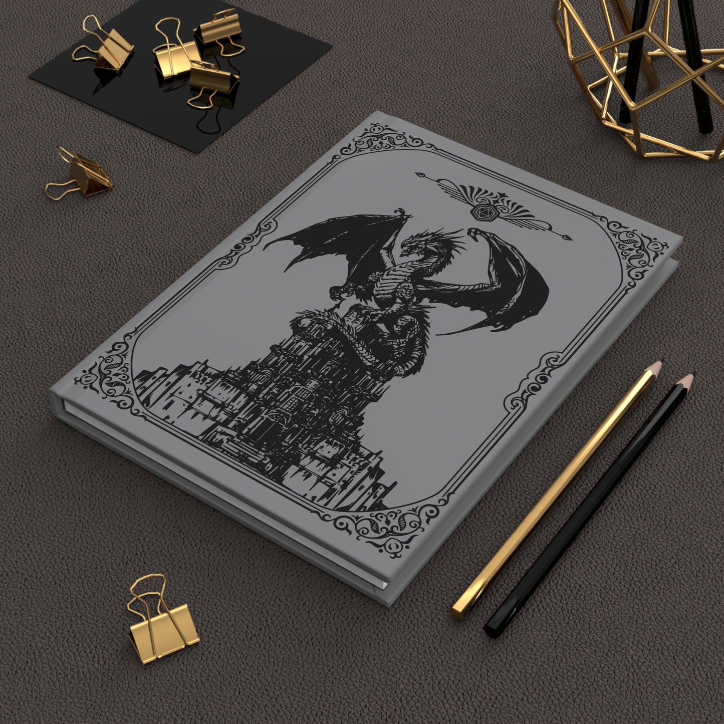 Fantasy Hardcover Journal with Dragon and Castle Design, Gothic Notebook, Travel Diary, Gift for Writers, Fantasy Art Journal